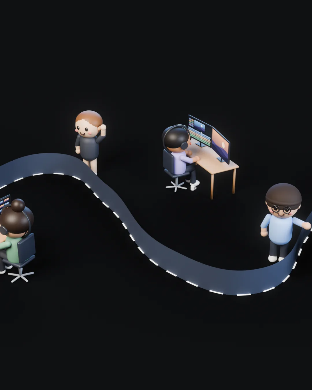 Managed remote post team — editors, a camera, and delivery along one path